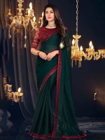 Dark Peacock Shimmer Georgette Saree